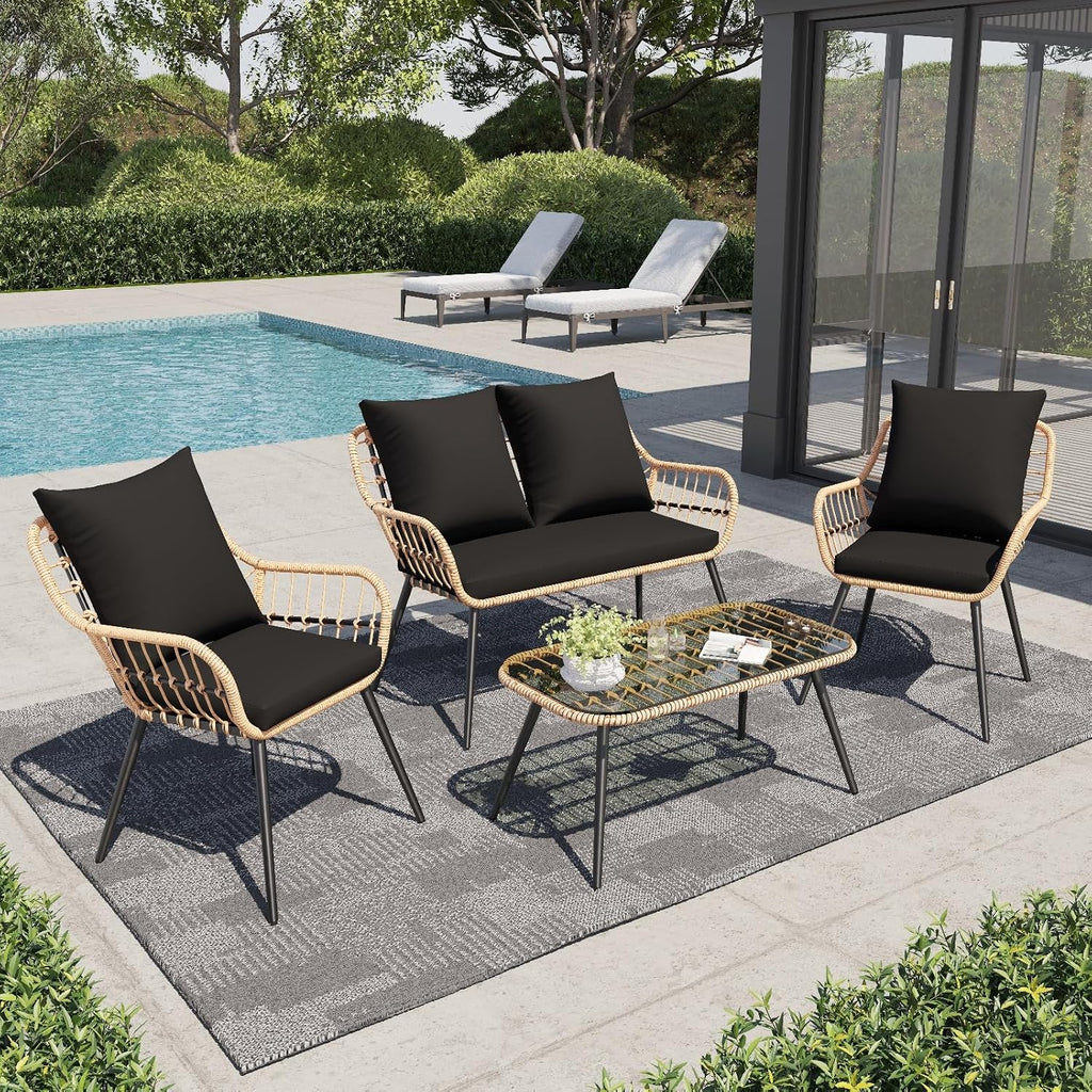 Verano Garden 4pc Boho Wicker Patio Set