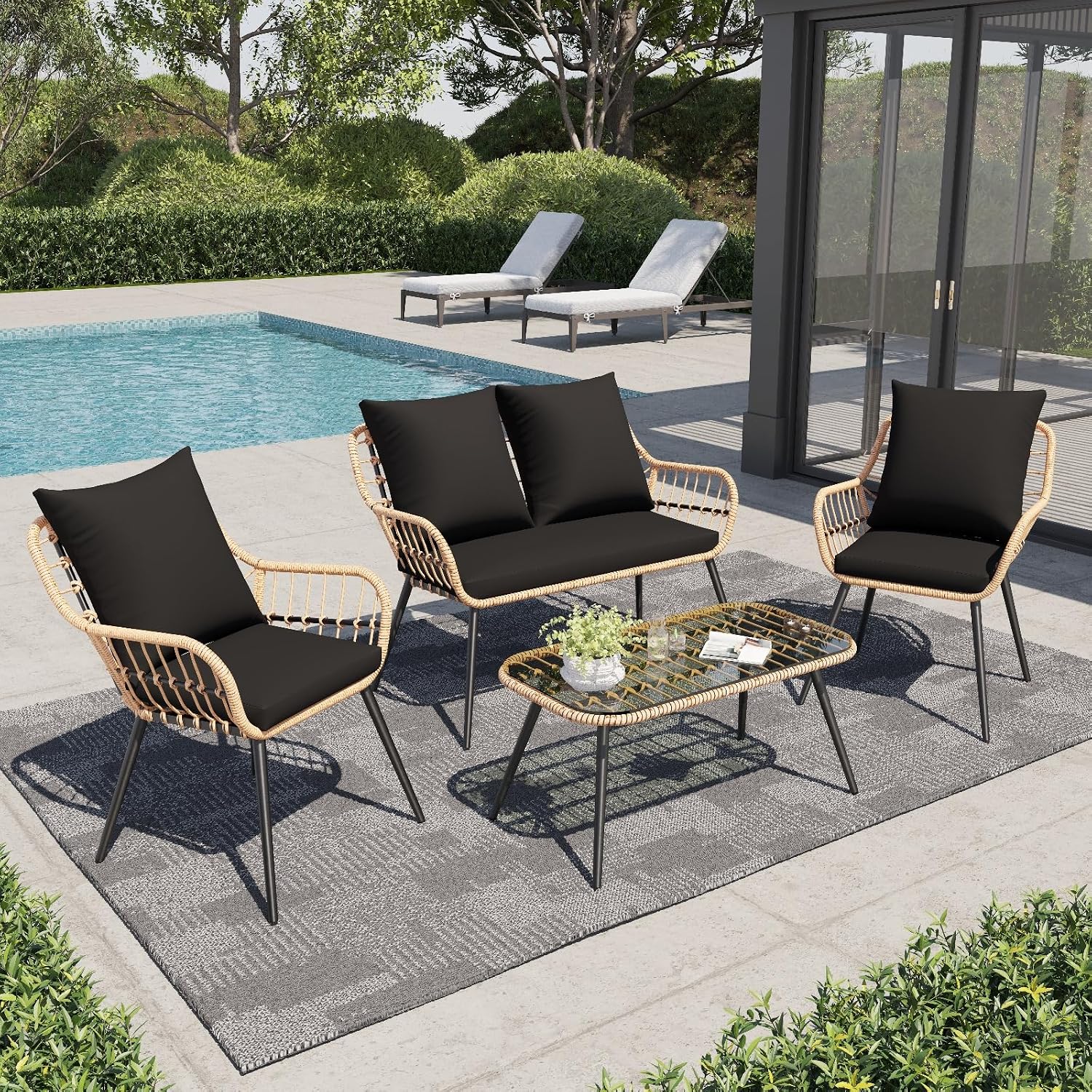 Verano Garden 4pc Boho Wicker Patio Set