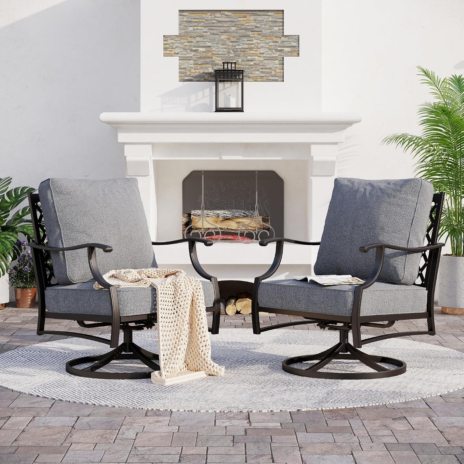 SUNSHINE VALLEY 2 Pack Gray Swivel Patio Rockers